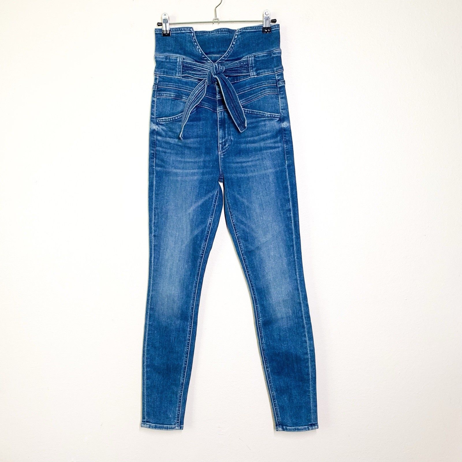 Mother The Triple Stack Looker Skinny Jeans 25 Wish On A Star High Waist Tie